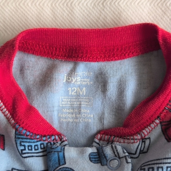 carter's firetruck cotton zipper footie sleeper pajamas 12 months baby boy - Picture 7 of 9